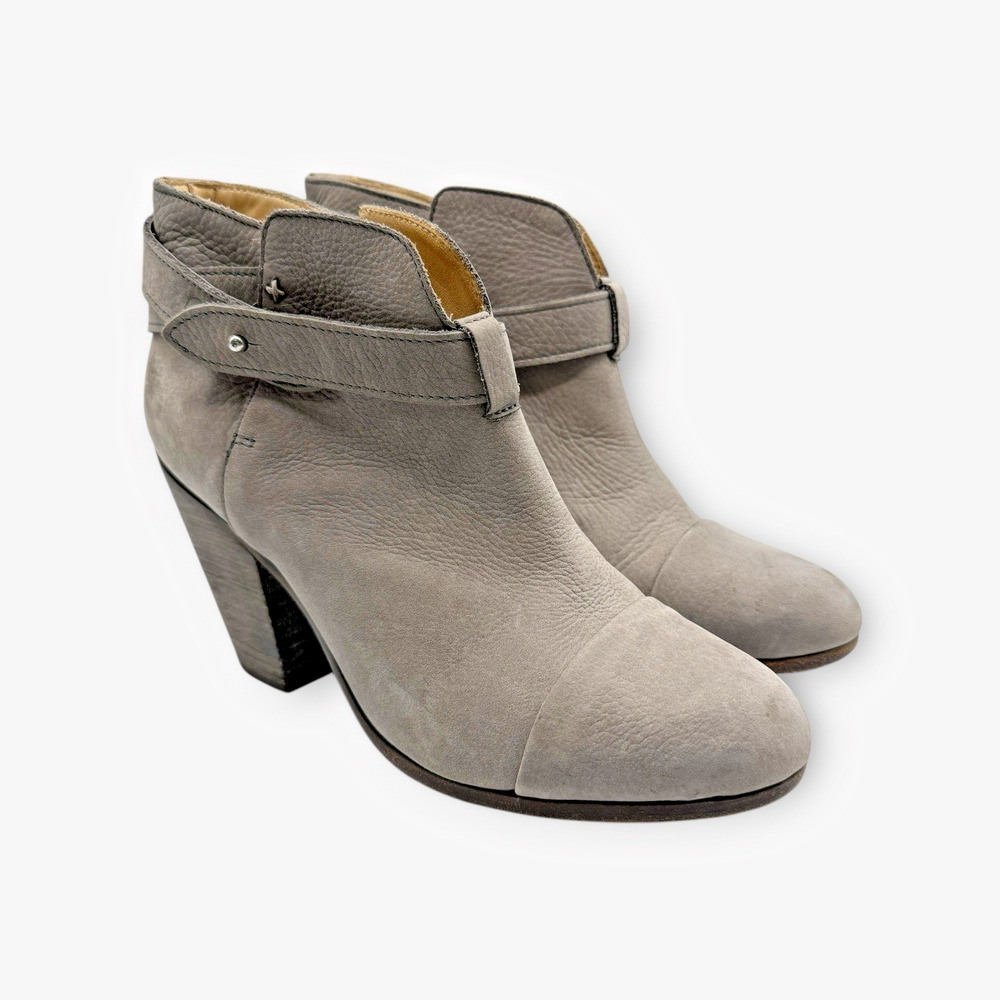 Rag & Bone Harrow Strap Booties Womens 38 / 8 Grey Nuuck Leather Heels Boots